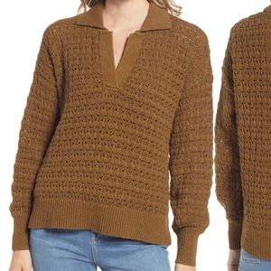 Madewell Sunbury Open Stitch Polo Sweater